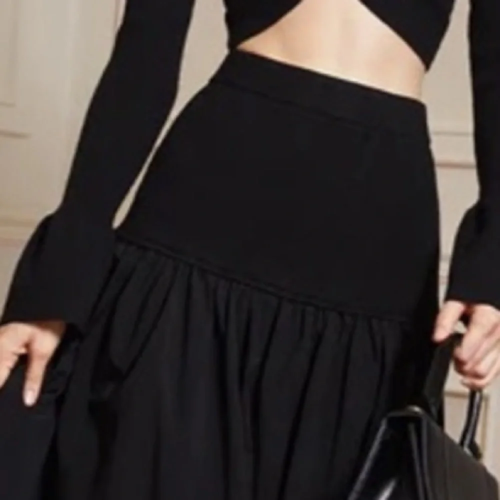 A.L.C. Marlowe Mixed Media Midi Skirt Black Poplin Cotton Stretch Drop Waist XS
